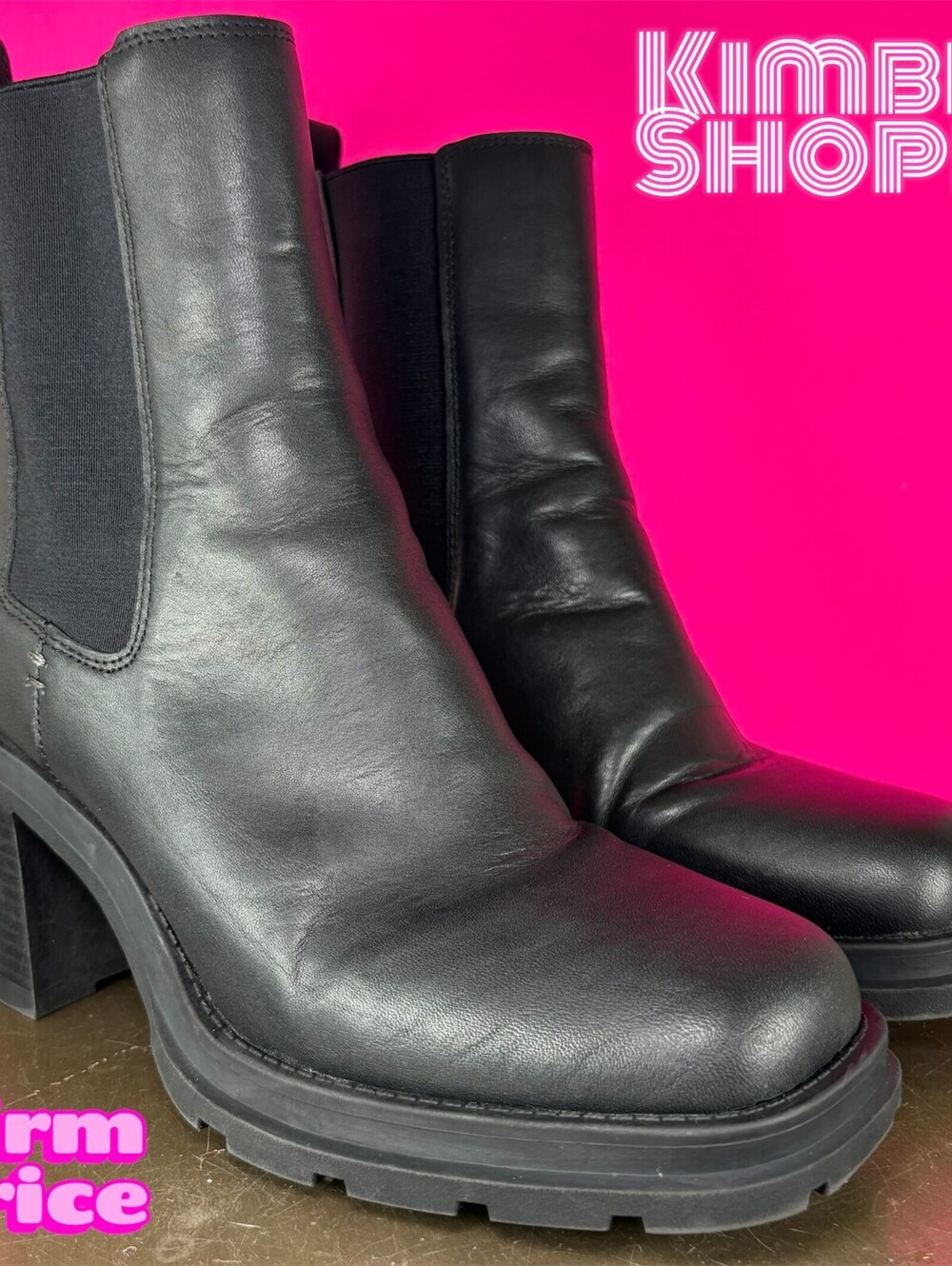 Crown Vintage Oilana Black Leather Square To Heeled Chelsea Boot US 7.5 EU 38
